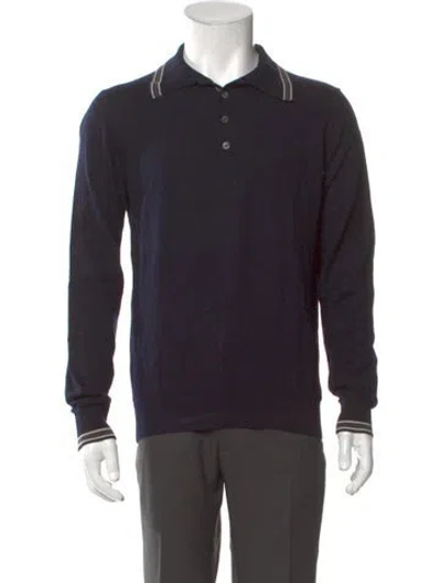Pre-owned Giorgio Armani Crew Neck Long Sleeve Polo Sweater In Blue