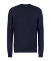 Giorgio Armani Cashmere Blend Crew Neck Sweater With Textured Pattern In Blue