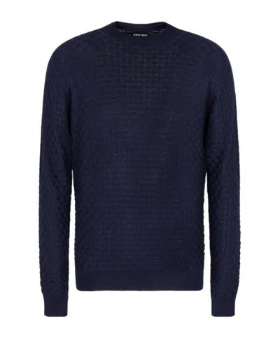Giorgio Armani Crew Neck Long Sleeve Sweater In Blue