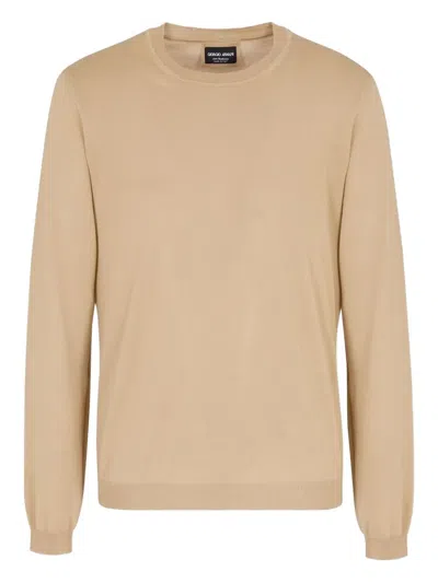 Giorgio Armani Crew-neck Long-sleeve Sweater In Brown