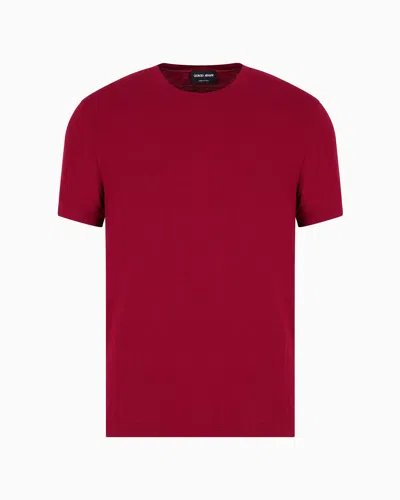 Giorgio Armani Crew-neck Long-sleeved T-shirt In Stretch Viscose Jersey In Burgundy
