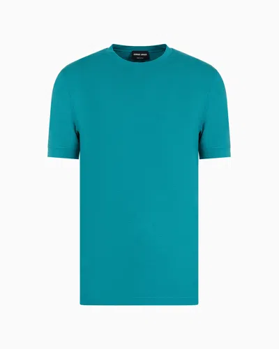 Giorgio Armani Crew-neck Long-sleeved T-shirt In Stretch Viscose Jersey In Green