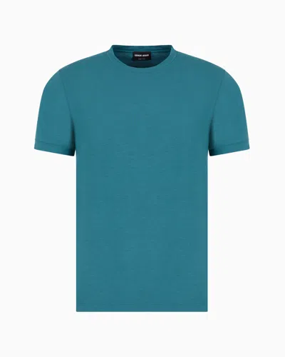 Giorgio Armani Crew-neck Long-sleeved T-shirt In Stretch Viscose Jersey In Green