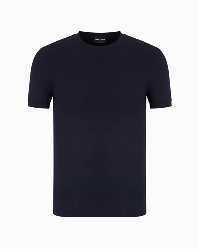 Giorgio Armani Crew-neck Long-sleeved T-shirt In Stretch Viscose Jersey In Blue