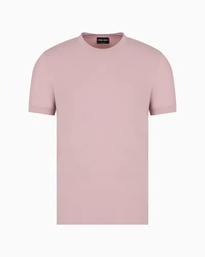 Giorgio Armani Crew-neck Long-sleeved T-shirt In Stretch Viscose Jersey In Pink