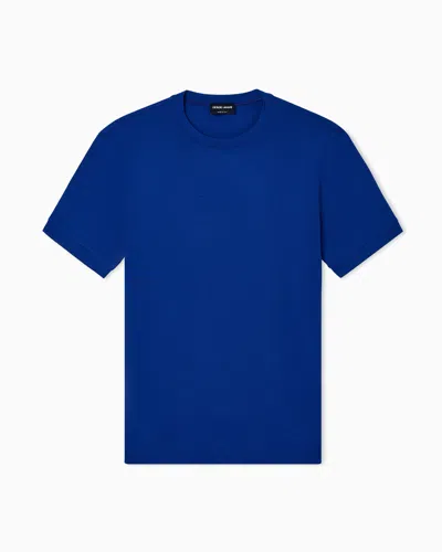 Giorgio Armani Crew-neck Short-sleeved T-shirt In Stretch Viscose Jersey In Blue