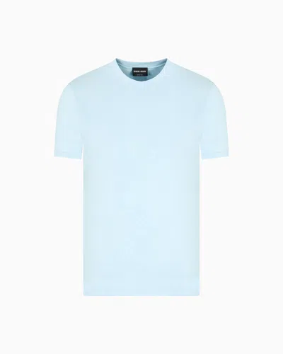 Giorgio Armani Crew-neck Long-sleeved T-shirt In Stretch Viscose Jersey In Light Blue