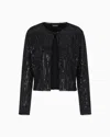 Giorgio Armani Crew-neck Silk Satin Shirt With All-over Embroidery In Black