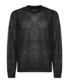 Giorgio Armani Mesh Crewneck Sweater Ribbed Finish In Black