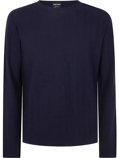 Giorgio Armani Crew Neck Sweater In Blue