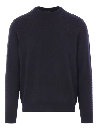 GIORGIO ARMANI CREWNECK SWEATER IN VIRGIN WOOL CHEVRON VANISÉ