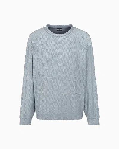 Giorgio Armani Crew-neck Sweatshirt In Chevron Silk And Cotton In Gray