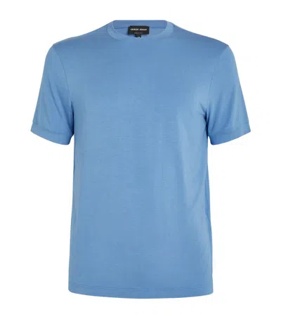 Giorgio Armani Crew-neck Long-sleeved T-shirt In Stretch Viscose Jersey In Blue