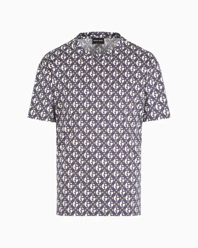 Giorgio Armani Official Store Crew-neck T-shirt In Monogrammed Silk And Cotton In Pattern