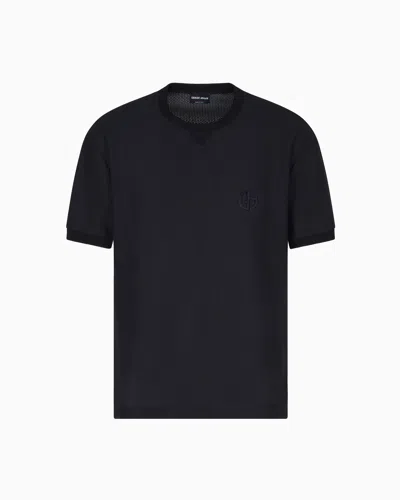 Giorgio Armani Crew-neck T-shirt In Technical Waffle Fabric In Black
