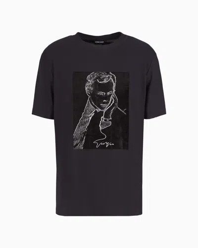 Giorgio Armani Official Store Crew-neck T-shirt In Viscose Jersey In Pattern