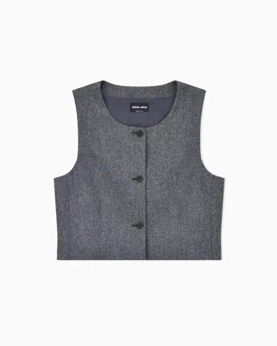 Giorgio Armani Crew Neck Vest In Wool And Cashmere Flannel With Buttons In Gray