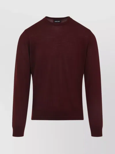 Giorgio Armani Crew Neck Wool Sweater In Burgundy