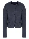 Giorgio Armani Crew-neckline Cropped Jacket In Blue