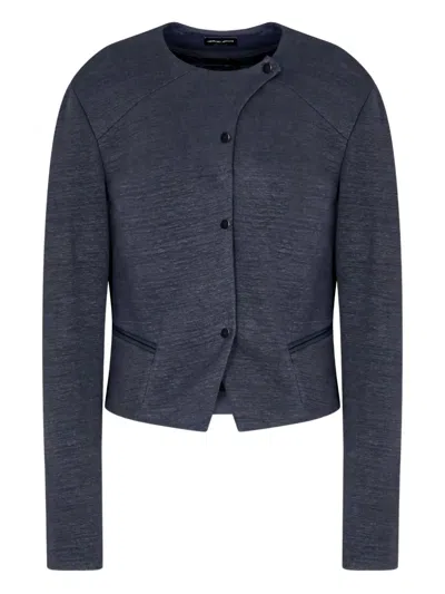 Giorgio Armani Crew-neckline Cropped Jacket In Blue