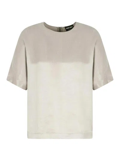 GIORGIO ARMANI CREWNECK BLOUSE IN VISCOSE AND CUPRO