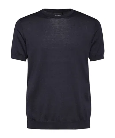 Giorgio Armani Crewneck Short-sleeved Knit Jumper In Ubwf Blu Notte