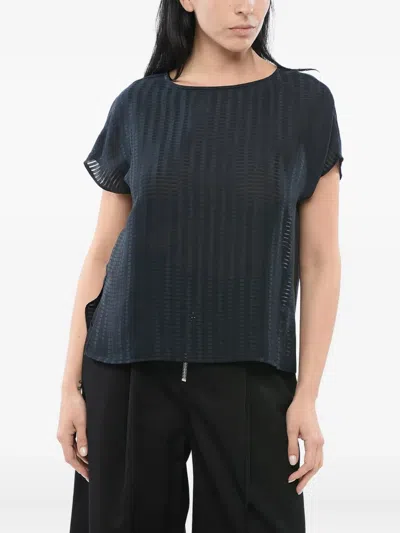 Giorgio Armani Crewneck Woven Blouse In Blue