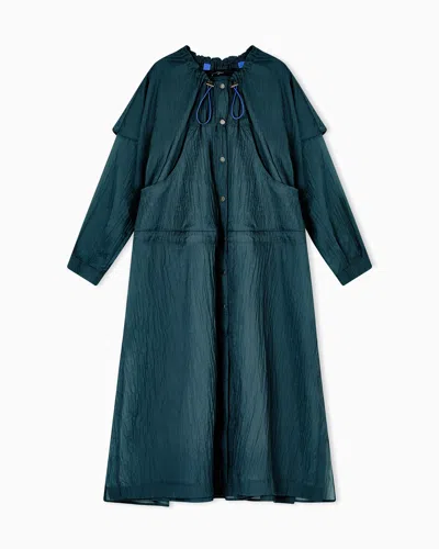 Giorgio Armani Crinkle Nylon Trench Coat In Blue