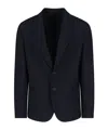 Giorgio Armani Front Pockets Notched Lapel Single Breasted Textured Fabric In Black