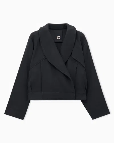 Giorgio Armani Cropped Caban In Stretch Virgin Wool With Shawl Collar In Gray