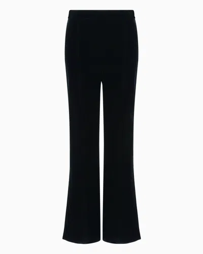 Giorgio Armani Official Store Cropped Trousers In Velvet In Navy Blue