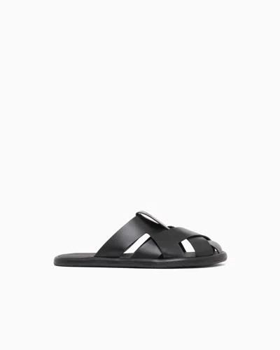 Giorgio Armani Cross-over Napped Calfskin Sandals In Black