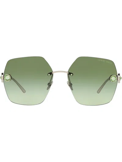 Giorgio Armani Crystal-embellished Oversize-frame Sunglasses In Pale Gold
