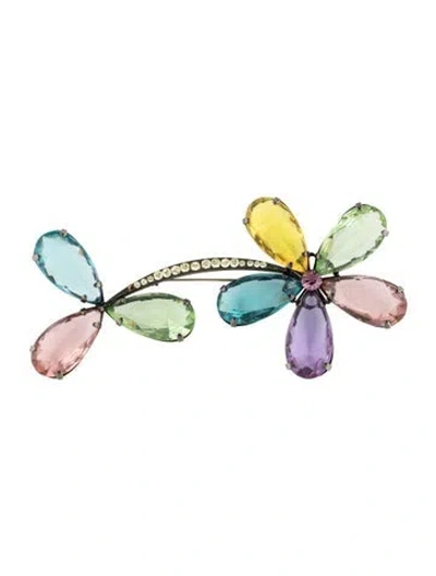 Pre-owned Giorgio Armani Crystal Flower Oversize Pin Brooch In Blue/green/pink