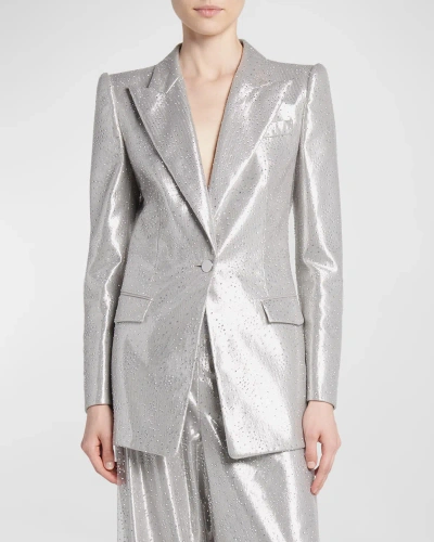 Giorgio Armani Crystal One-button Silk Blazer In Silver