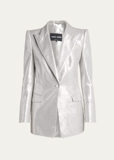 Giorgio Armani Crystal One-button Silk Blazer In Silver