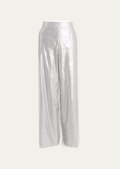 Giorgio Armani Crystal Wide-leg Silk Trousers In Silver