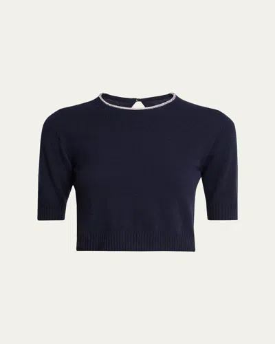 Giorgio Armani Crystal-collar Cashmere Short-sleeve Crop Sweater In Black