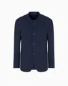 Giorgio Armani Cupro And Viscose Single-breasted Jacket With A Micro Chevron Motif In Blue
