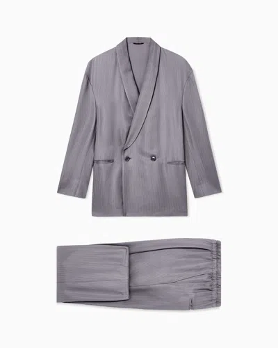 Giorgio Armani Cupro Chevron Double-breasted Suit In Gray