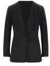 Giorgio Armani Cady Blazer Jacket With Ruffle Underlay In Black