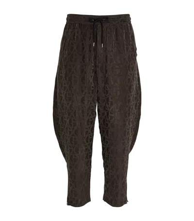 Giorgio Armani Cupro Monogrammed Trousers In Brown