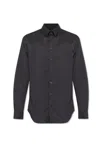 Giorgio Armani Curved Hem Poplin Shirt In Black