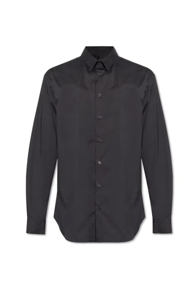 Giorgio Armani Curved Hem Poplin Shirt In Black