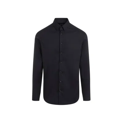 Giorgio Armani Classic Collar Long-sleeved Shirt In Blue