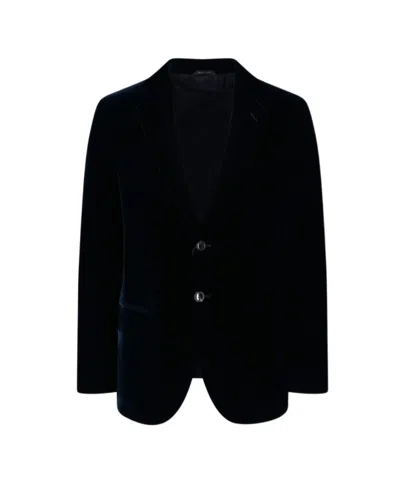 Giorgio Armani Dark Blue Double-breasted Blazer In Black