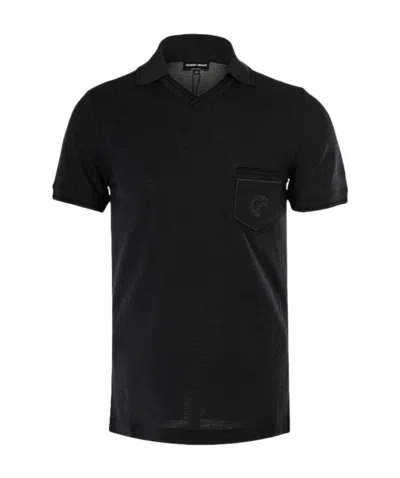 Giorgio Armani Dark Blue Logo Polo Shirt In Black