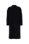Giorgio Armani Long Wool Blend Coat With Side Pockets In Blue