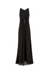 Giorgio Armani Beaded-ring Silk Georgette Backless Gown In Brown