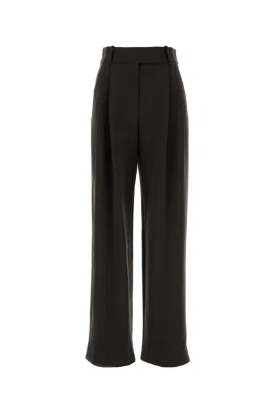 Giorgio Armani Dark Brown Stretch Wool Palazzo Pant In Black